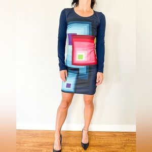 Desigual Square Print Long Sleeve Dress Size S
